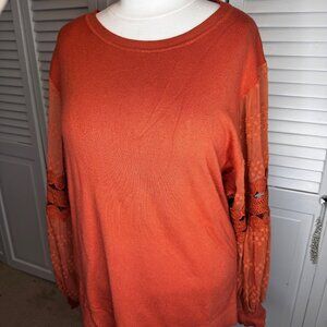 SIONI MILANO PLUS SIZE 3X RUSSET ORANGE SWEATER MIXED MEDIA FALL AUTUMN PUMPKIN